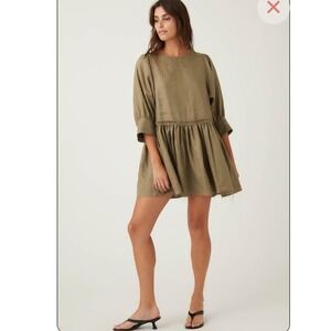 R.G. KANE Stella Dress In Olive 100% Linen Size Medium